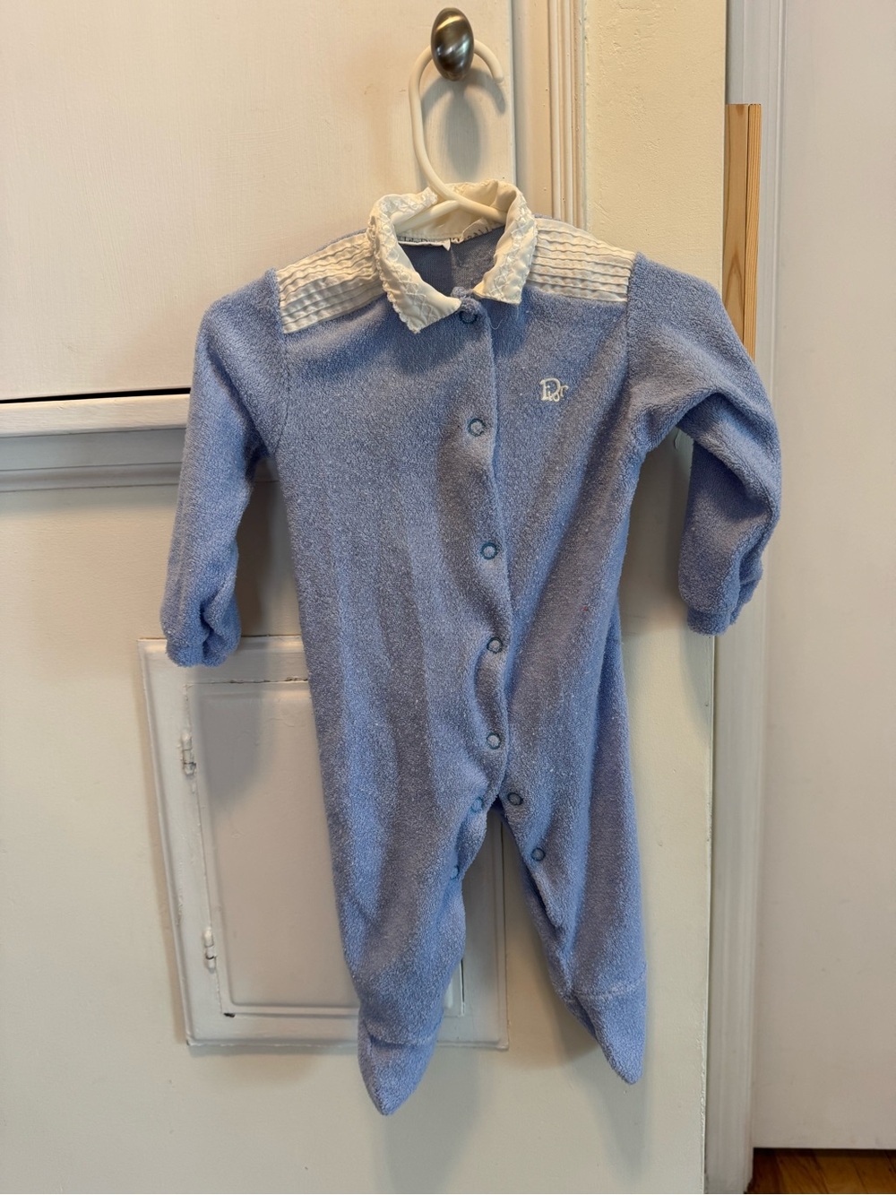Vintage 1980s Dior Footed Baby One-Piece with White Collar